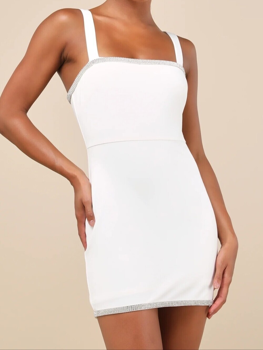 Lulus Glowing Allure White Rhinestone Sleeveless Bodycon Mini Dress - Medium